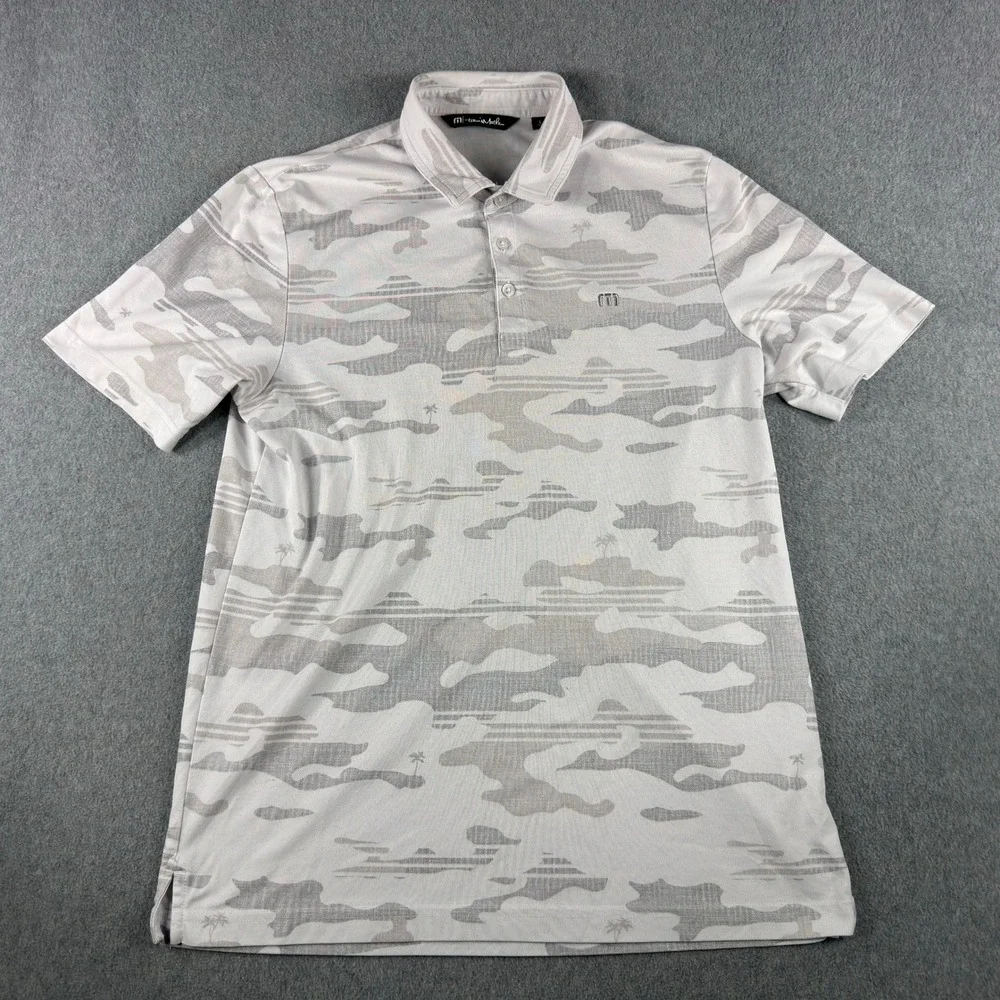 Travis Mathew Polo Shirt Large White Camo Short Sleeve Collared Golf - Picture 2 of 6